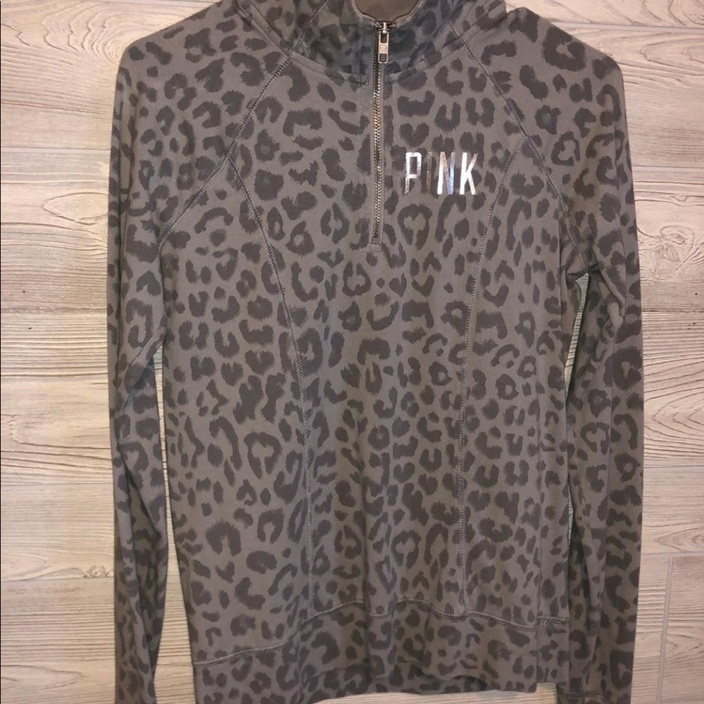 vs PINK grey cheetah print half zip up